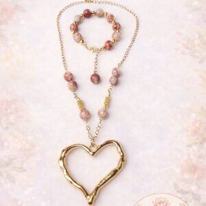 Handmade Jasper Jewelry Set – Necklace & Bracelet with Gold Accents | Gift‑Ready